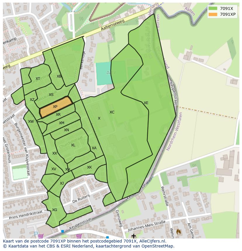 Afbeelding van het postcodegebied 7091 XP op de kaart.