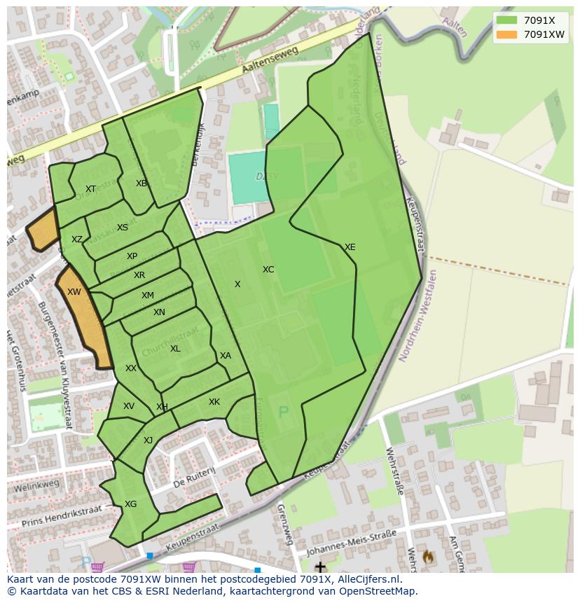 Afbeelding van het postcodegebied 7091 XW op de kaart.