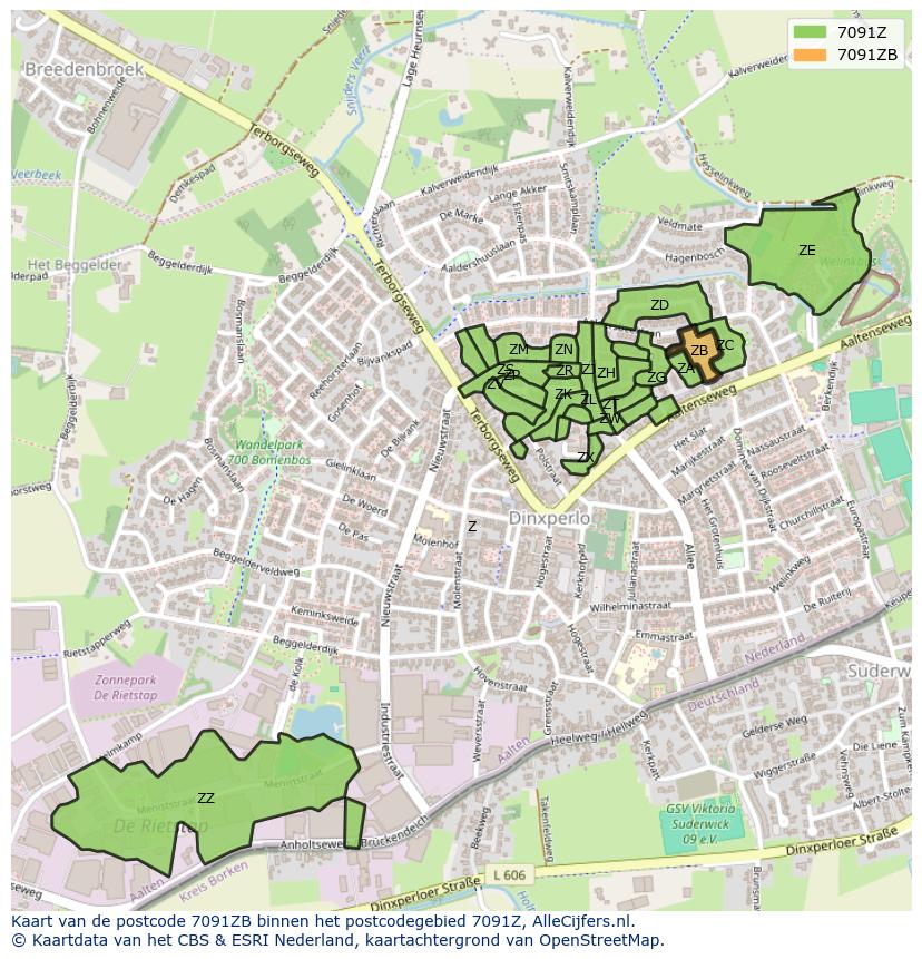 Afbeelding van het postcodegebied 7091 ZB op de kaart.