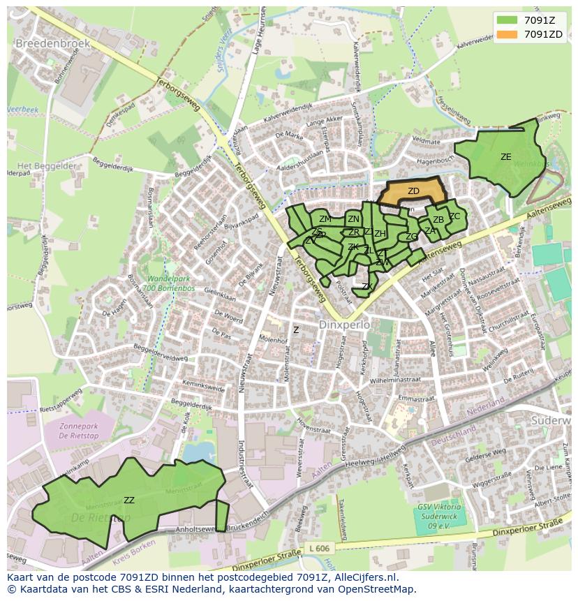 Afbeelding van het postcodegebied 7091 ZD op de kaart.