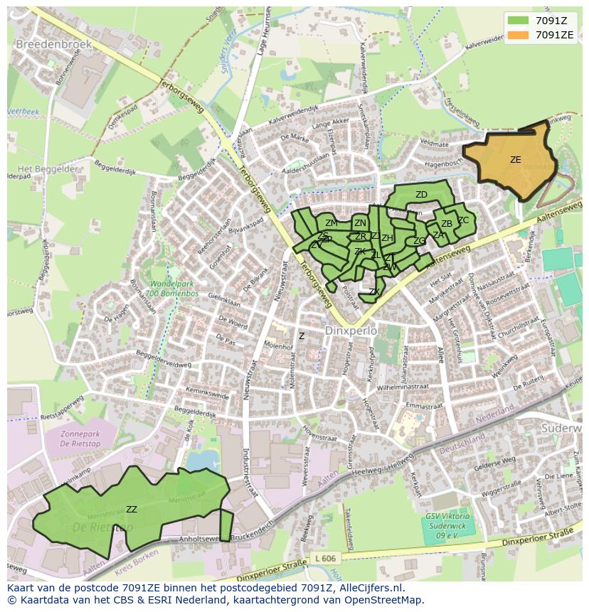 Afbeelding van het postcodegebied 7091 ZE op de kaart.