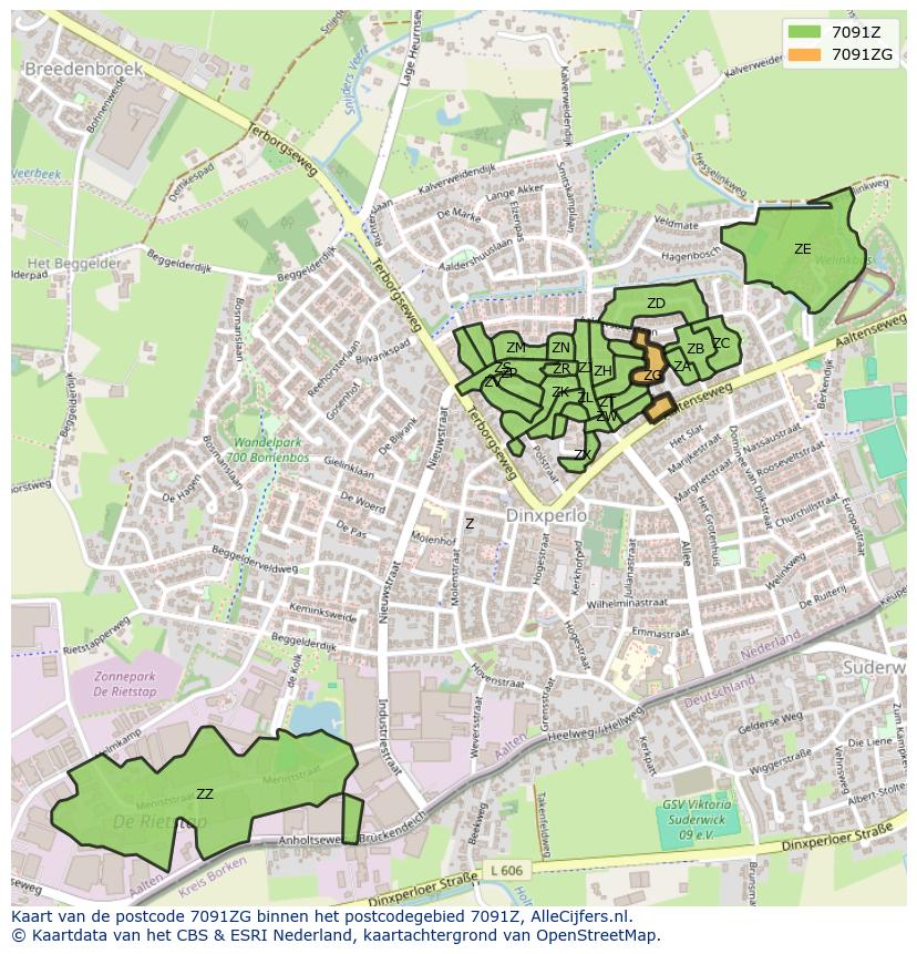 Afbeelding van het postcodegebied 7091 ZG op de kaart.