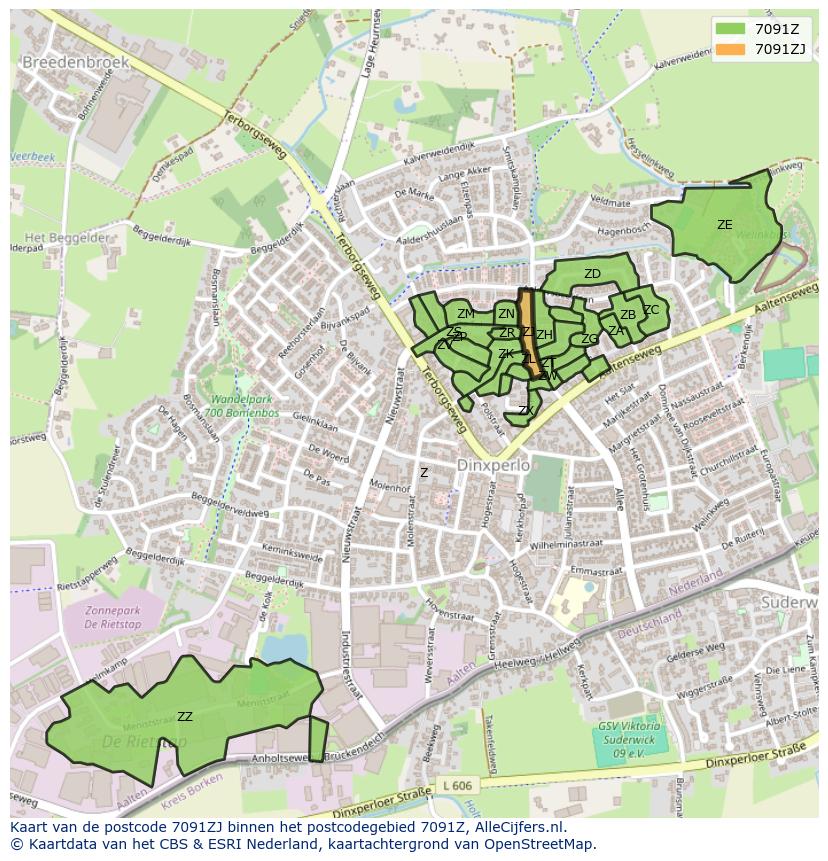 Afbeelding van het postcodegebied 7091 ZJ op de kaart.