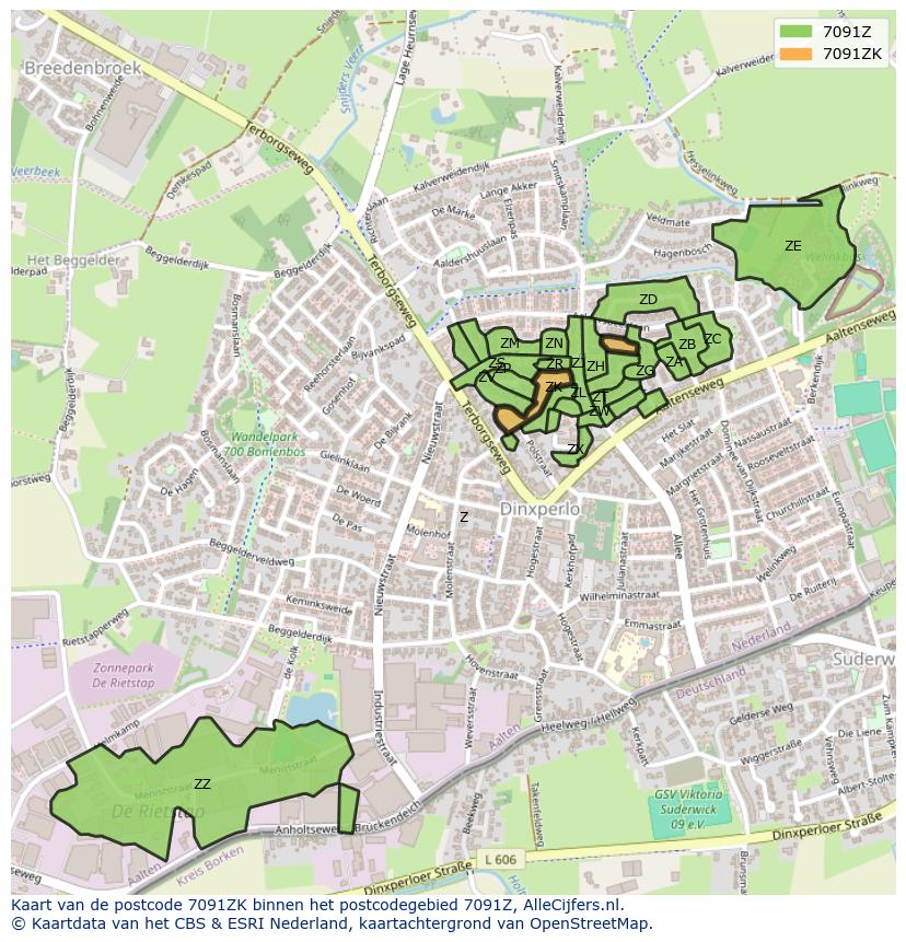 Afbeelding van het postcodegebied 7091 ZK op de kaart.
