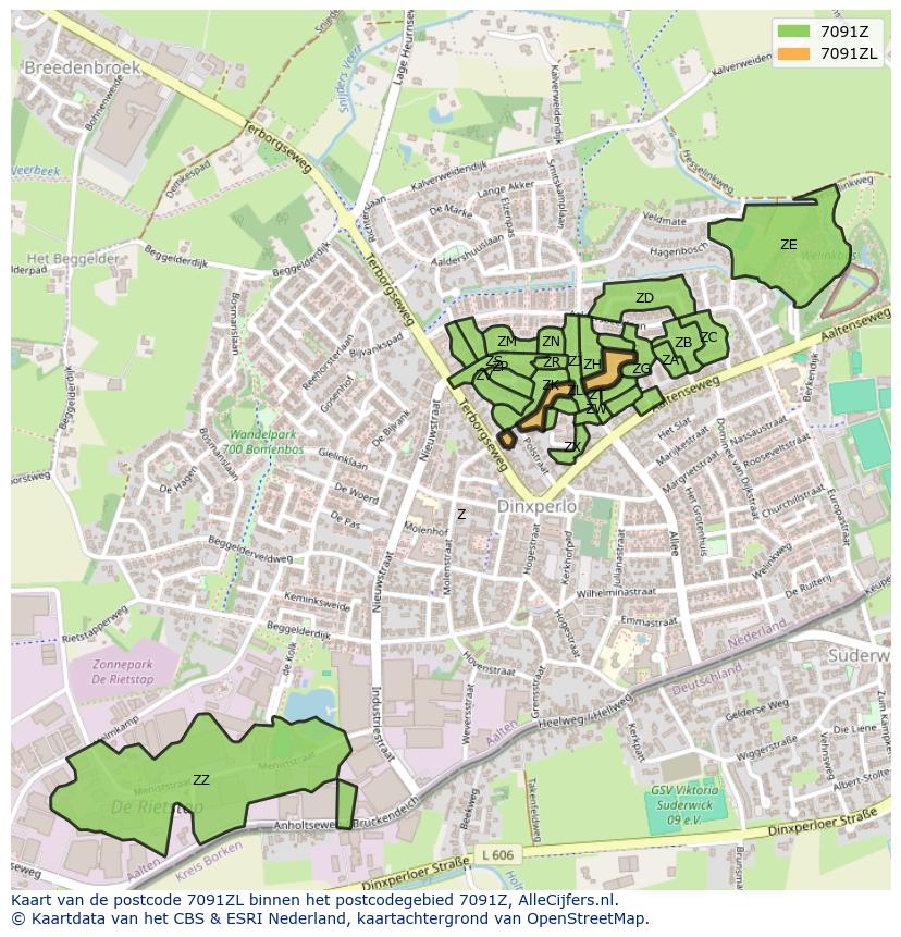 Afbeelding van het postcodegebied 7091 ZL op de kaart.