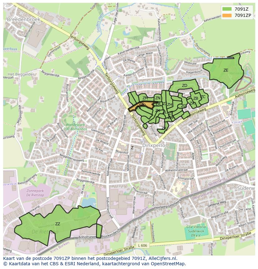 Afbeelding van het postcodegebied 7091 ZP op de kaart.