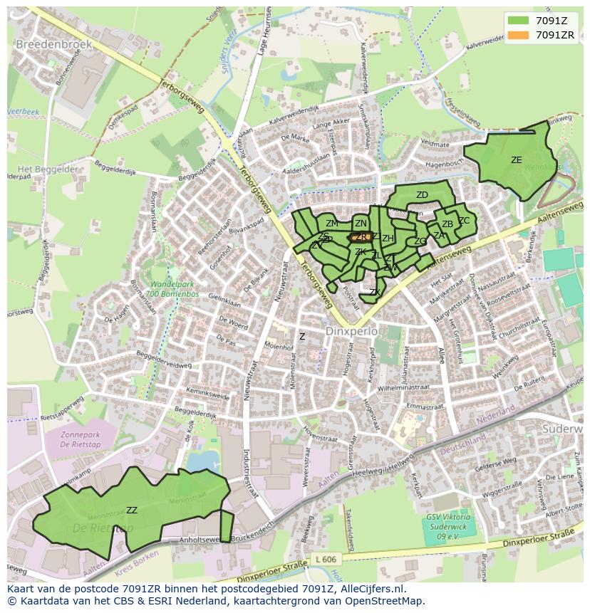 Afbeelding van het postcodegebied 7091 ZR op de kaart.