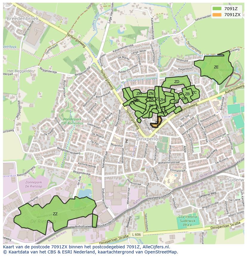 Afbeelding van het postcodegebied 7091 ZX op de kaart.