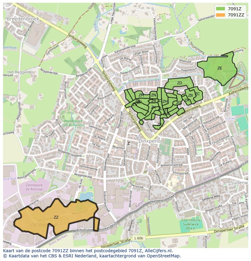 Afbeelding van het postcodegebied 7091 ZZ op de kaart.
