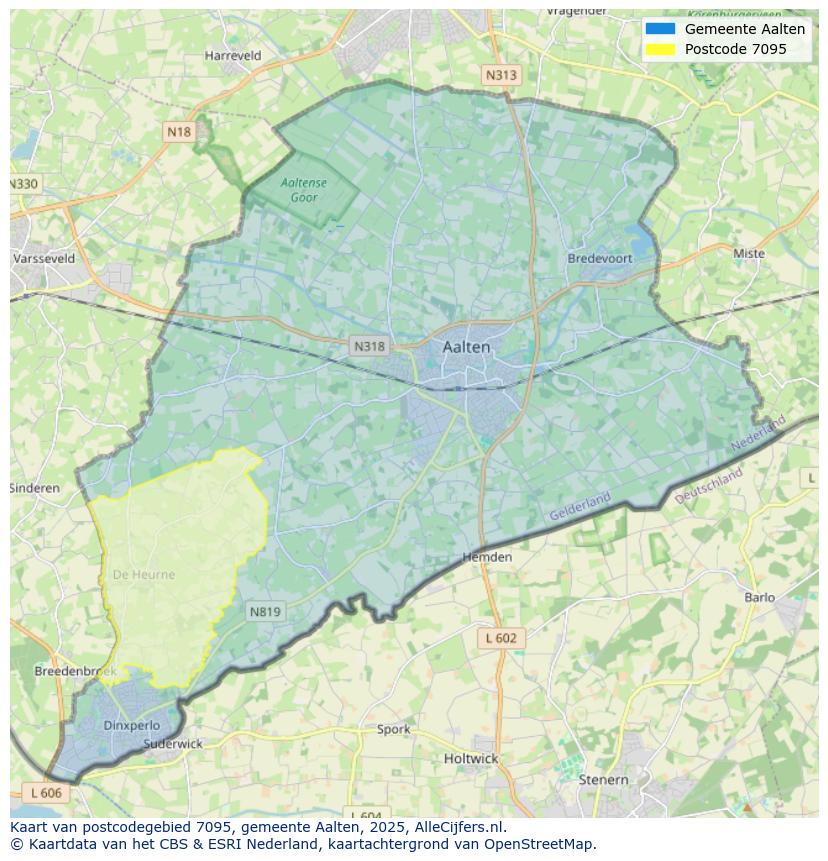 Afbeelding van het postcodegebied 7095 op de kaart.