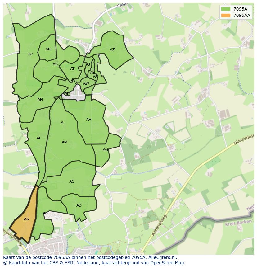 Afbeelding van het postcodegebied 7095 AA op de kaart.
