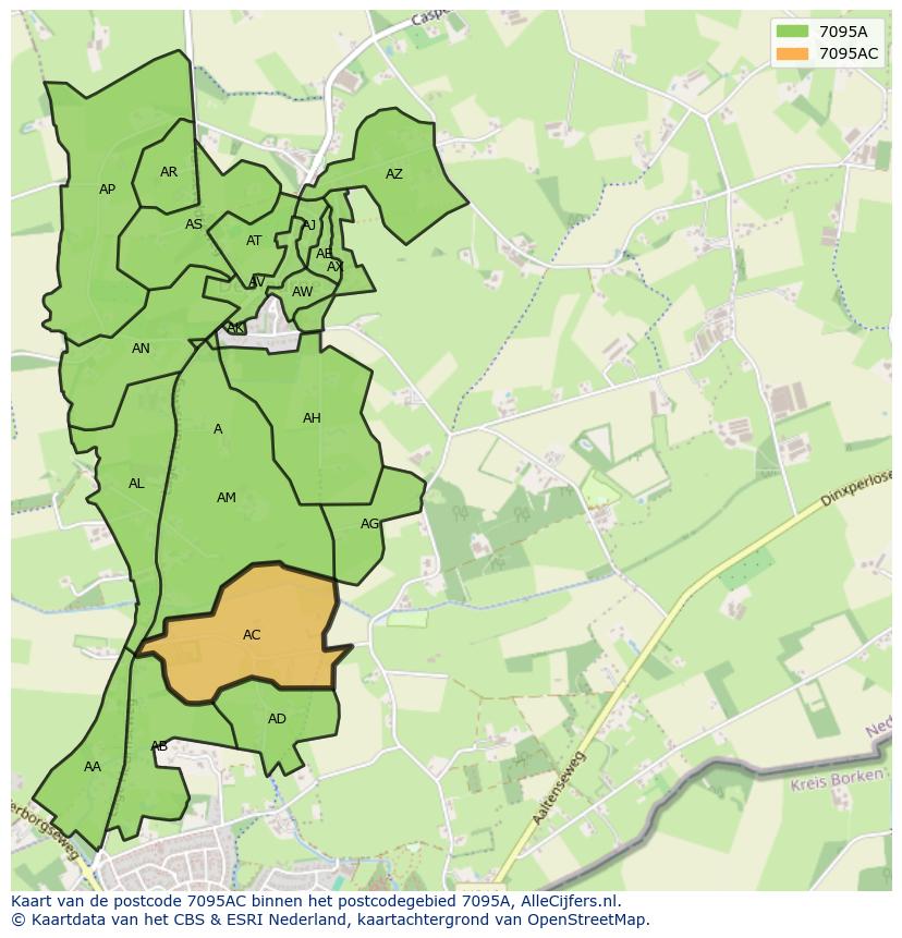 Afbeelding van het postcodegebied 7095 AC op de kaart.