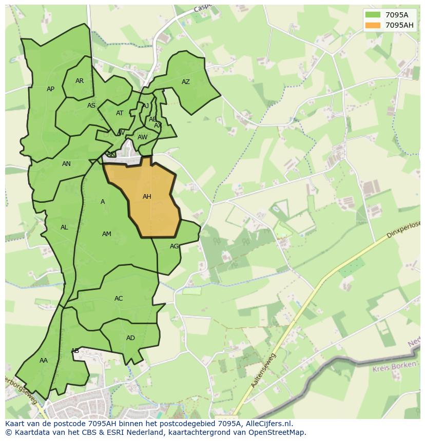 Afbeelding van het postcodegebied 7095 AH op de kaart.