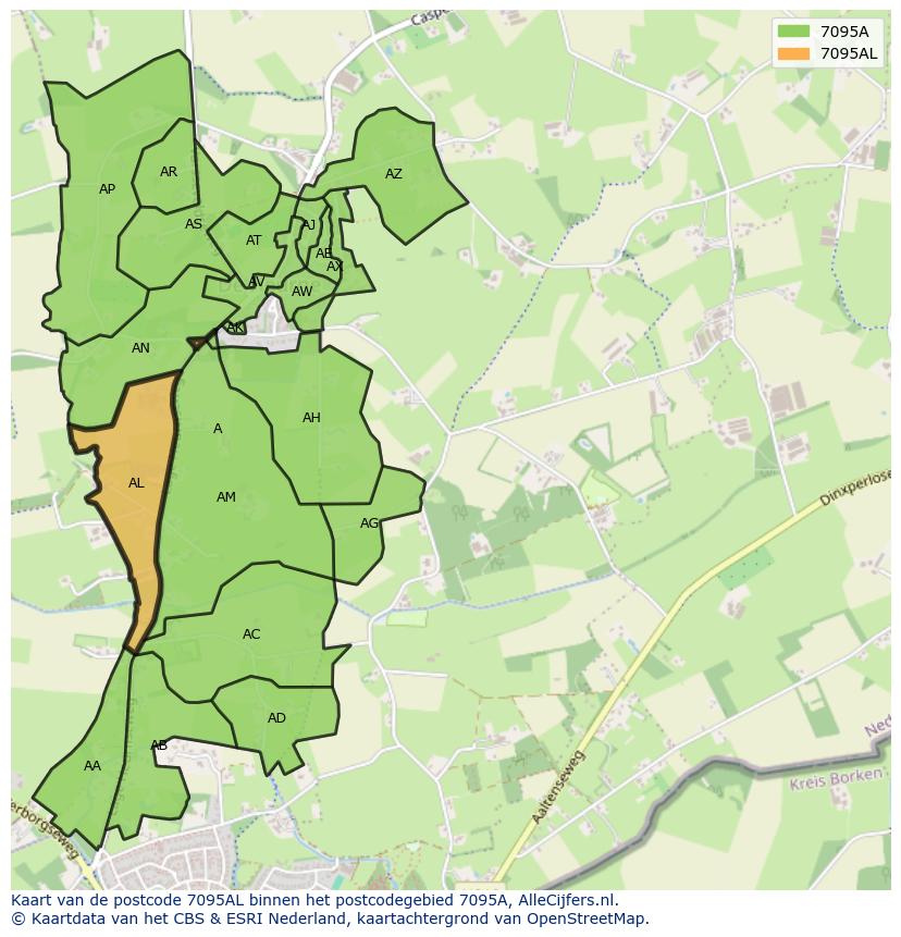 Afbeelding van het postcodegebied 7095 AL op de kaart.