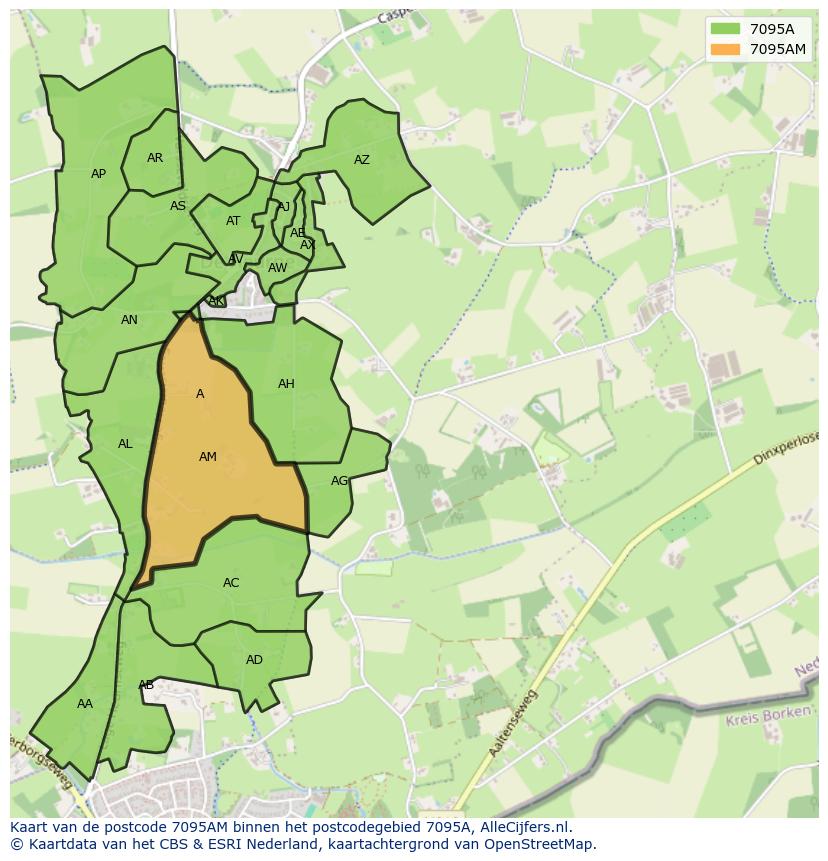 Afbeelding van het postcodegebied 7095 AM op de kaart.
