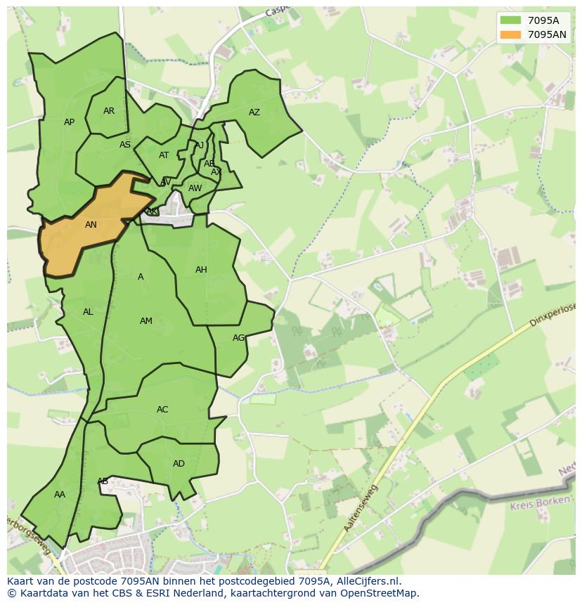 Afbeelding van het postcodegebied 7095 AN op de kaart.