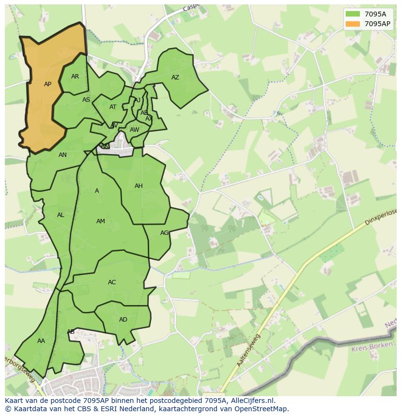 Afbeelding van het postcodegebied 7095 AP op de kaart.