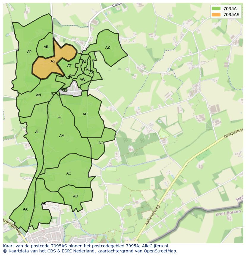 Afbeelding van het postcodegebied 7095 AS op de kaart.