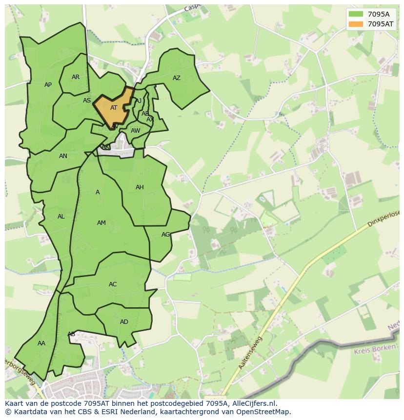 Afbeelding van het postcodegebied 7095 AT op de kaart.