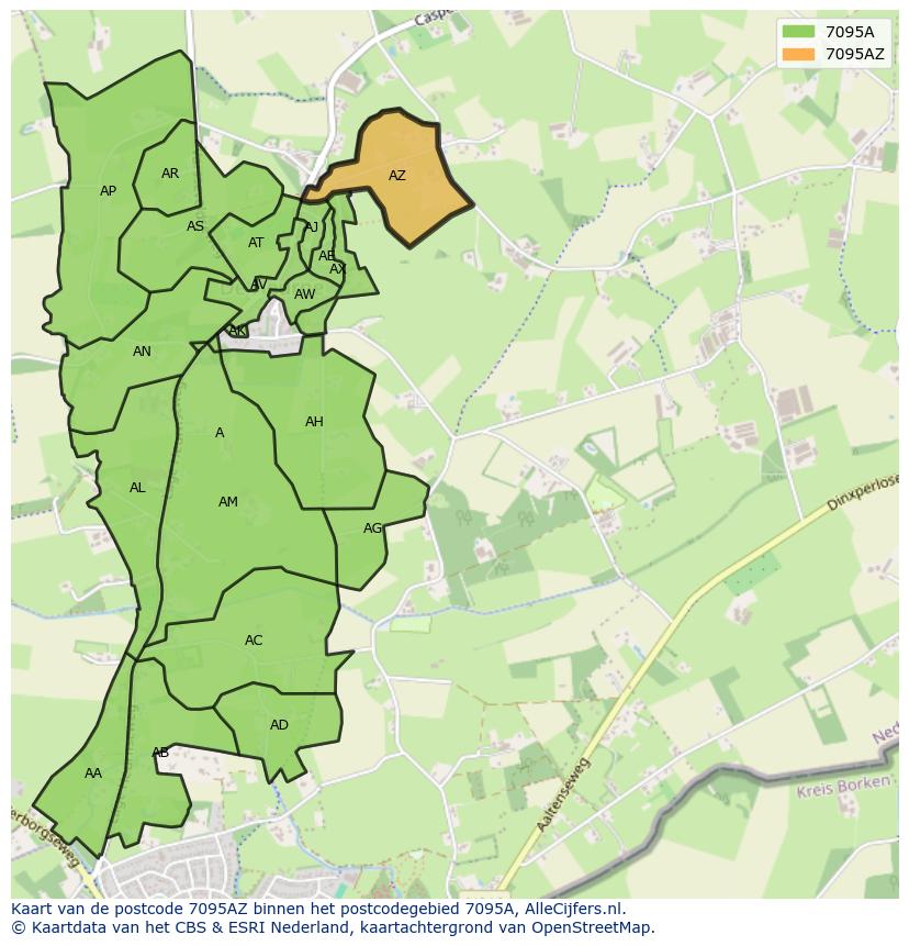 Afbeelding van het postcodegebied 7095 AZ op de kaart.