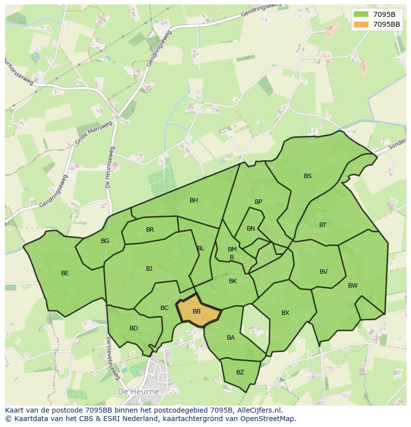 Afbeelding van het postcodegebied 7095 BB op de kaart.