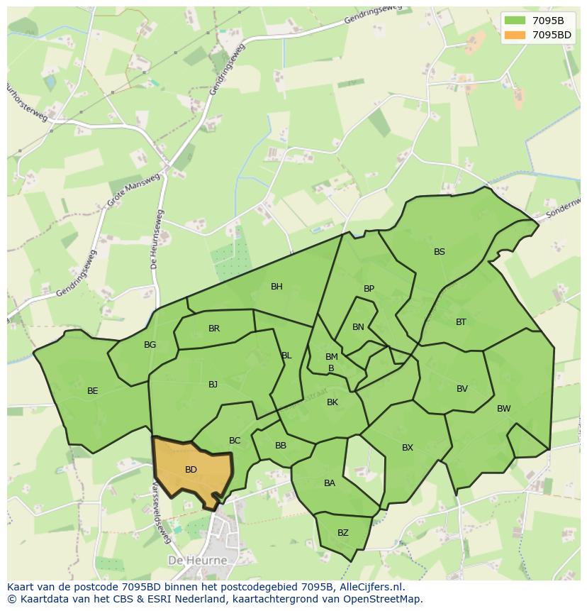 Afbeelding van het postcodegebied 7095 BD op de kaart.