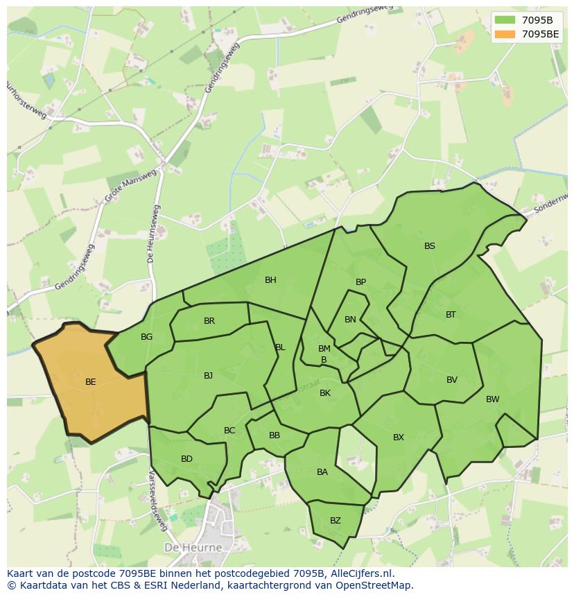 Afbeelding van het postcodegebied 7095 BE op de kaart.