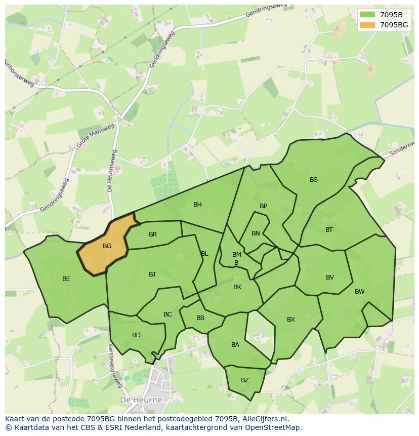 Afbeelding van het postcodegebied 7095 BG op de kaart.