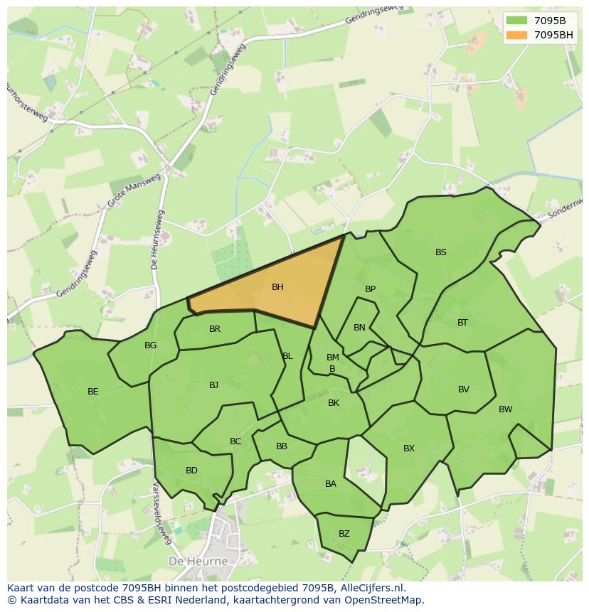 Afbeelding van het postcodegebied 7095 BH op de kaart.
