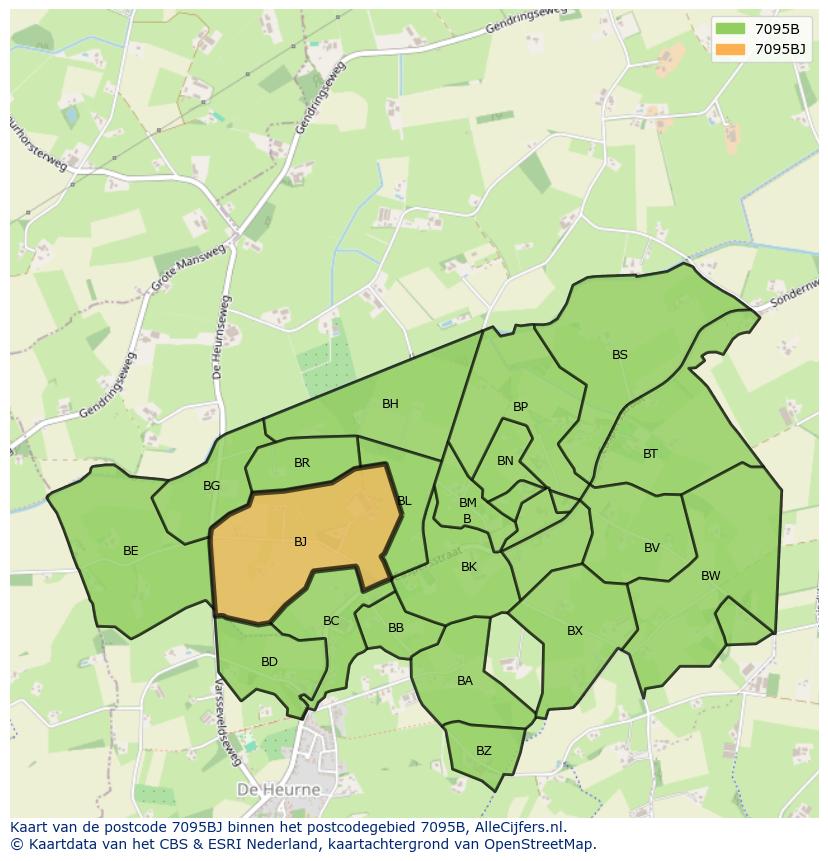Afbeelding van het postcodegebied 7095 BJ op de kaart.