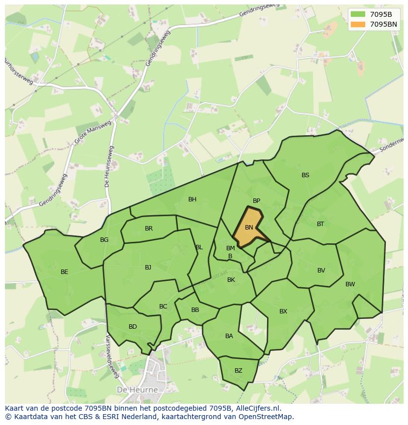 Afbeelding van het postcodegebied 7095 BN op de kaart.