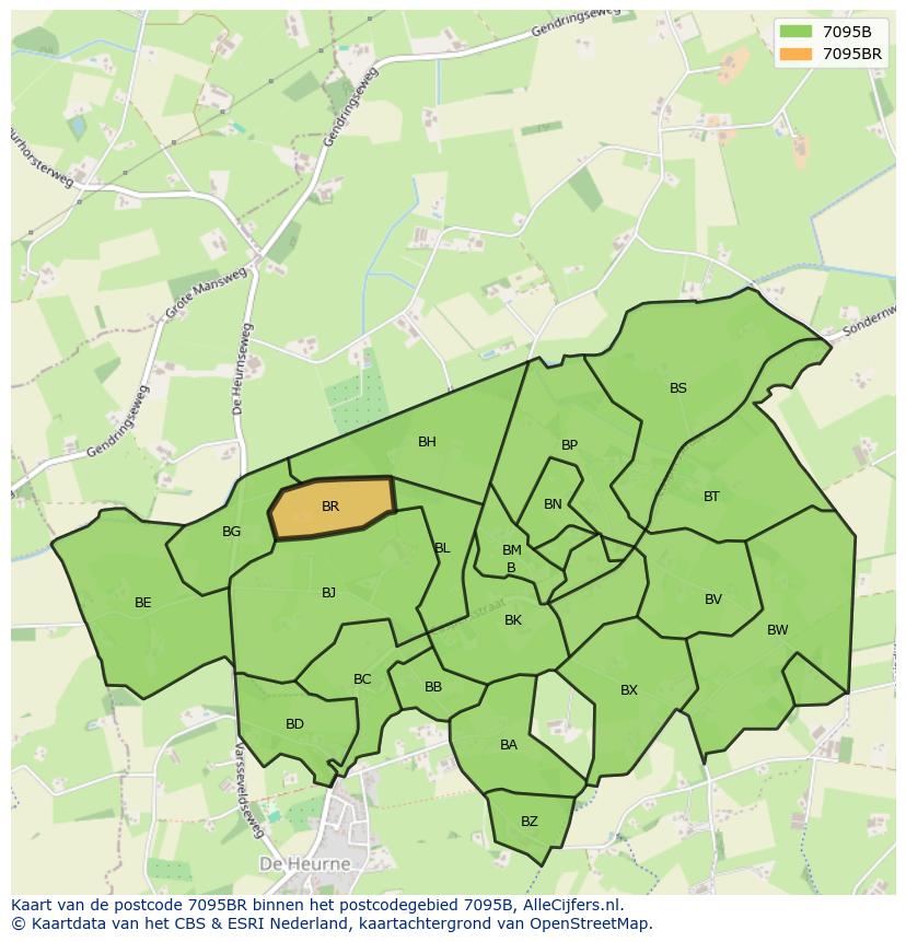 Afbeelding van het postcodegebied 7095 BR op de kaart.