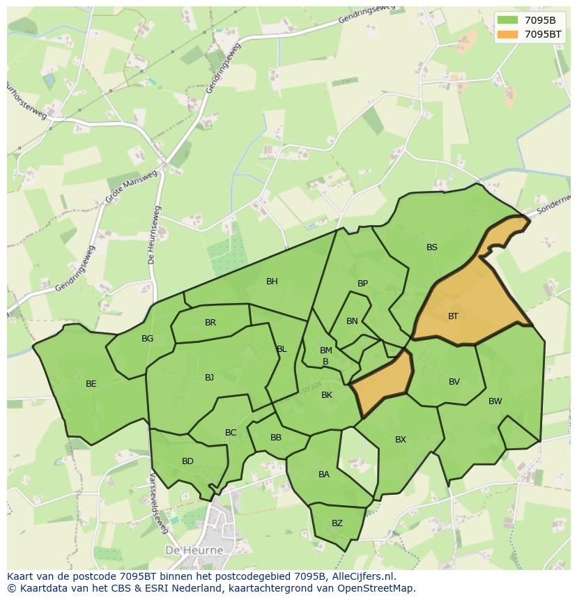 Afbeelding van het postcodegebied 7095 BT op de kaart.