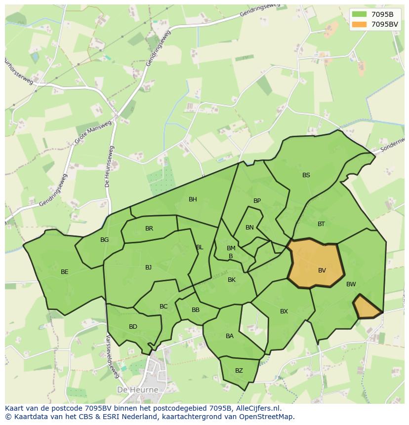 Afbeelding van het postcodegebied 7095 BV op de kaart.