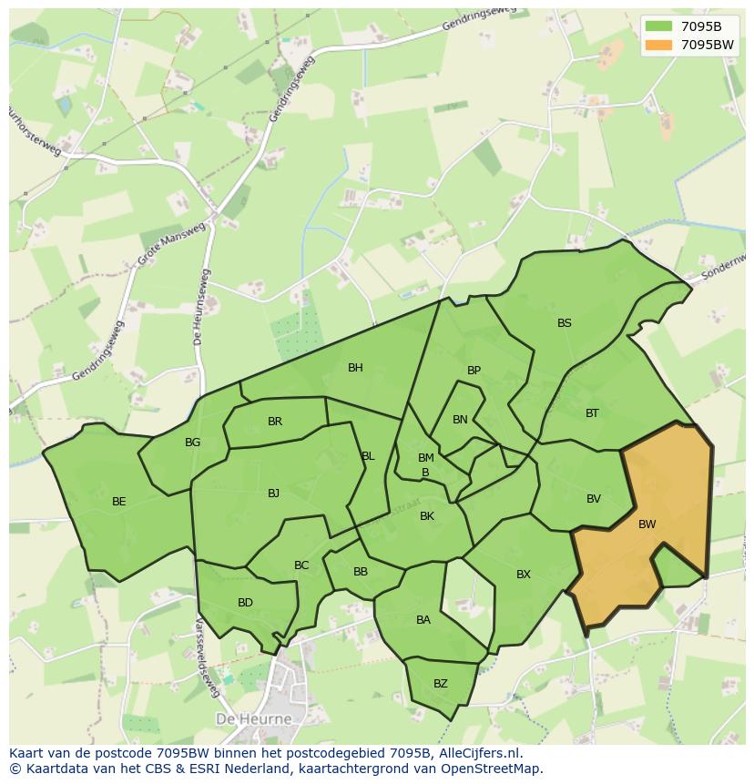Afbeelding van het postcodegebied 7095 BW op de kaart.