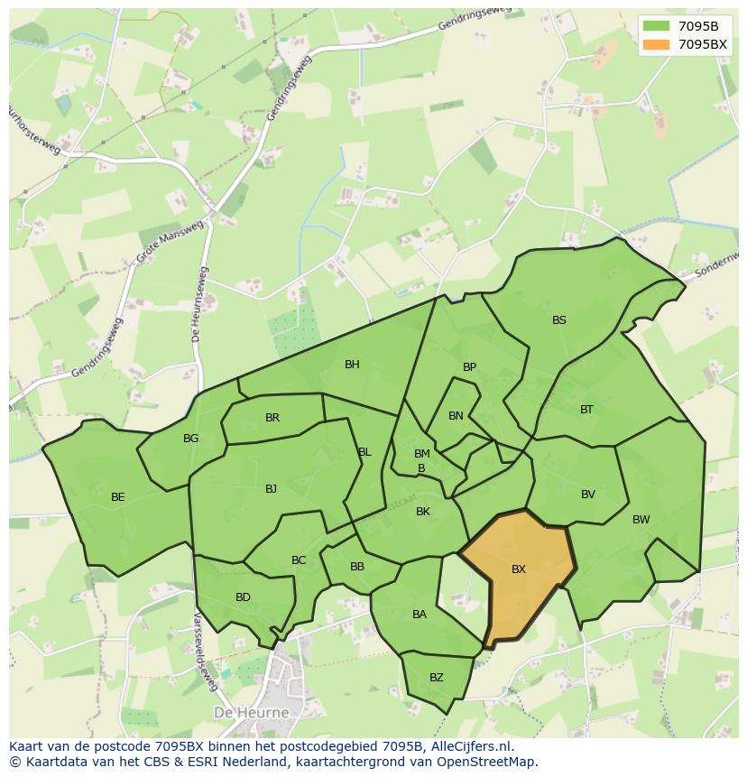 Afbeelding van het postcodegebied 7095 BX op de kaart.