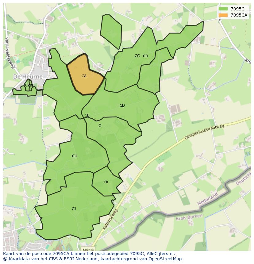 Afbeelding van het postcodegebied 7095 CA op de kaart.
