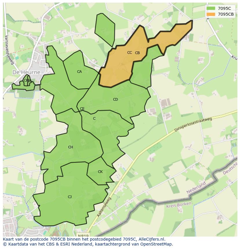 Afbeelding van het postcodegebied 7095 CB op de kaart.