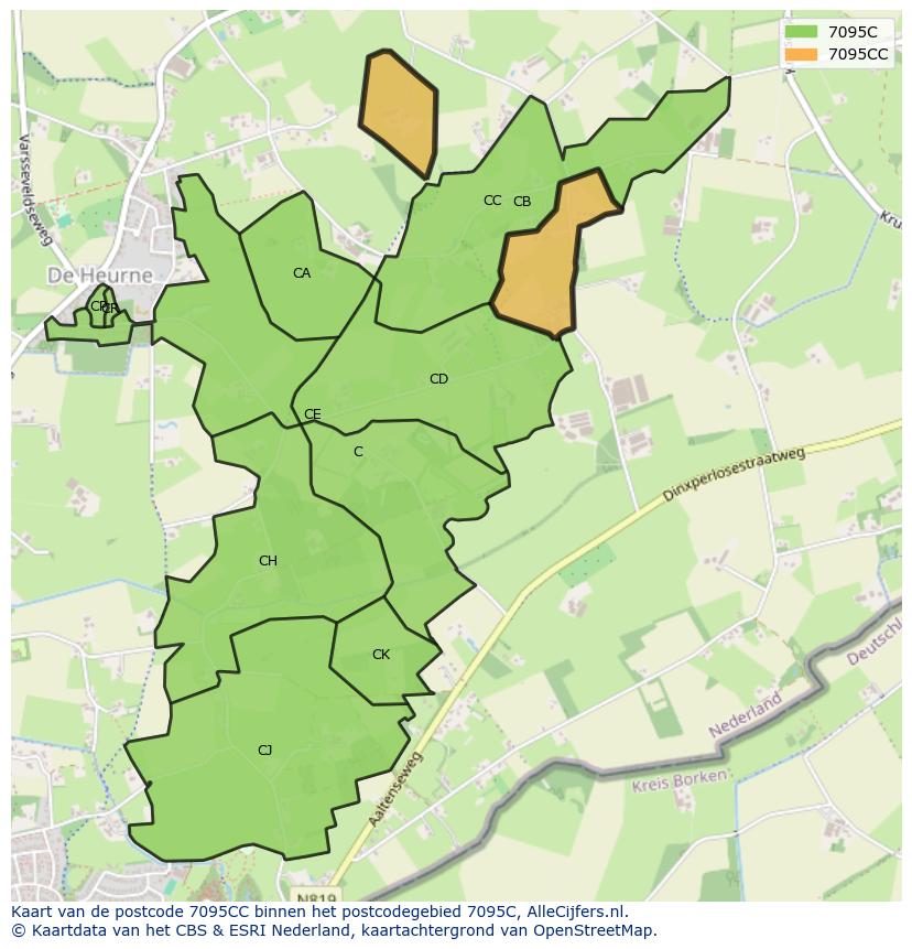 Afbeelding van het postcodegebied 7095 CC op de kaart.
