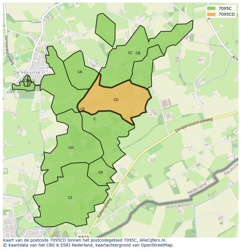 Afbeelding van het postcodegebied 7095 CD op de kaart.