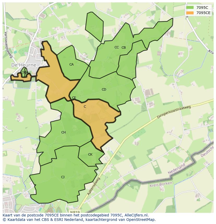 Afbeelding van het postcodegebied 7095 CE op de kaart.