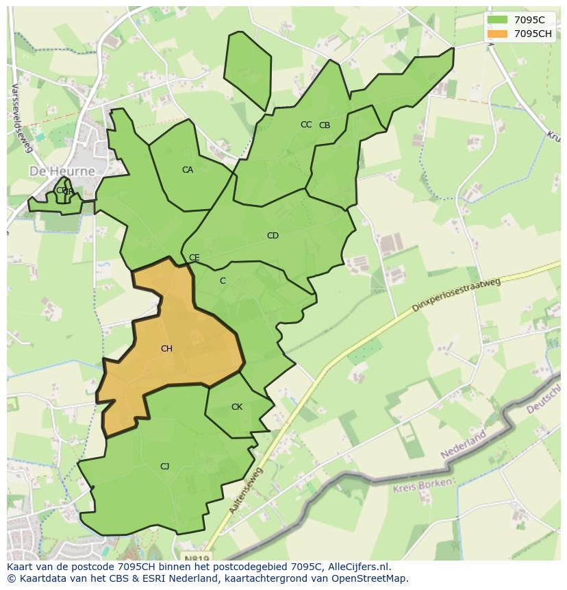 Afbeelding van het postcodegebied 7095 CH op de kaart.