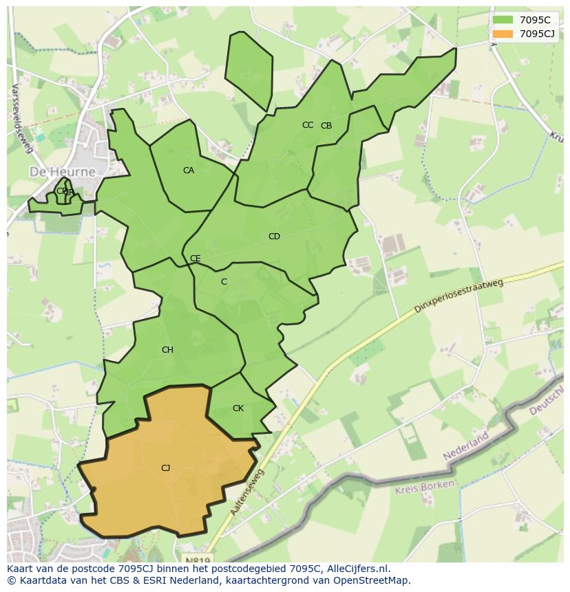 Afbeelding van het postcodegebied 7095 CJ op de kaart.