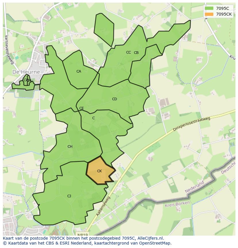 Afbeelding van het postcodegebied 7095 CK op de kaart.