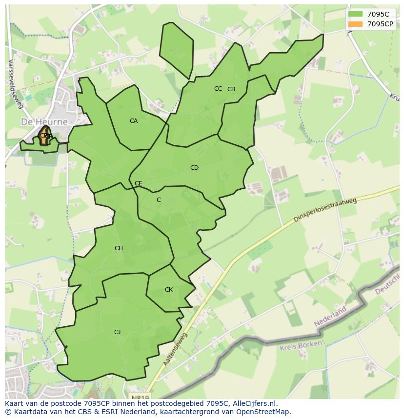 Afbeelding van het postcodegebied 7095 CP op de kaart.