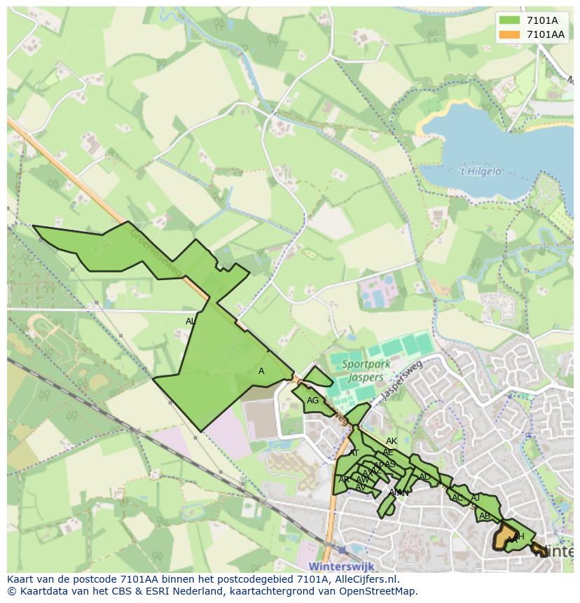 Afbeelding van het postcodegebied 7101 AA op de kaart.