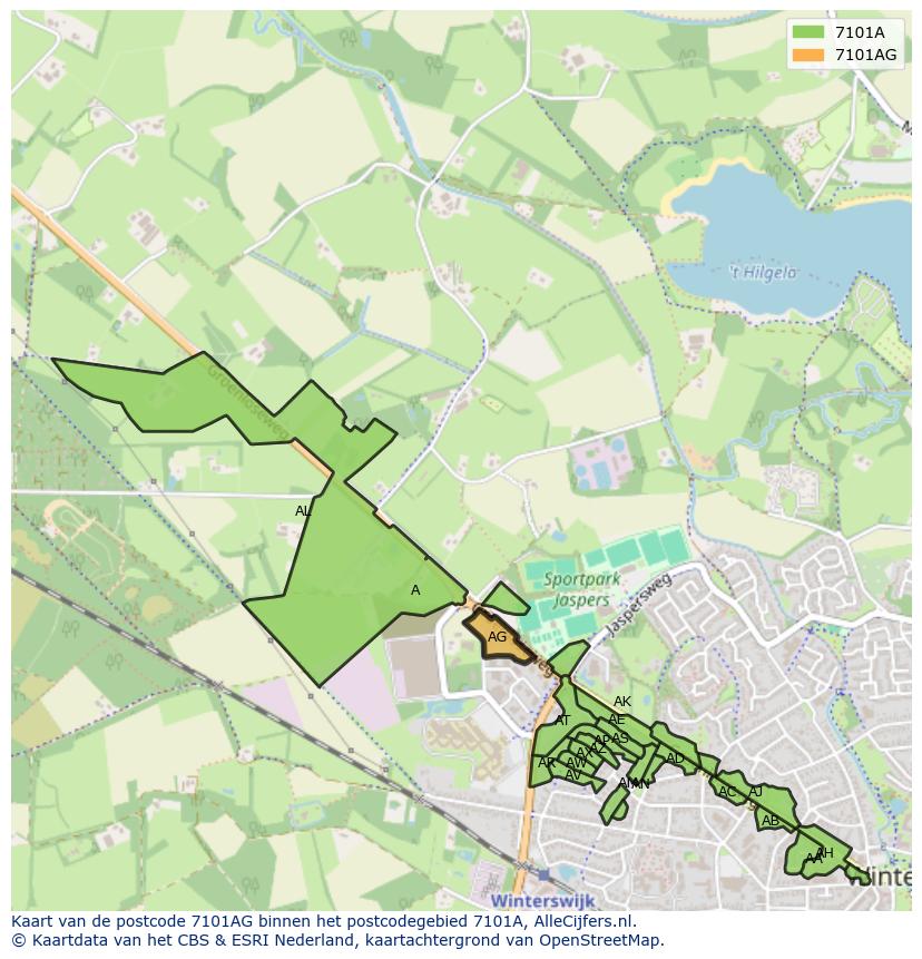 Afbeelding van het postcodegebied 7101 AG op de kaart.