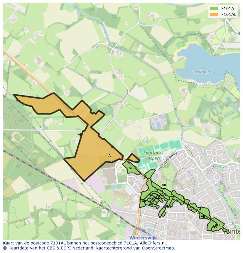 Afbeelding van het postcodegebied 7101 AL op de kaart.