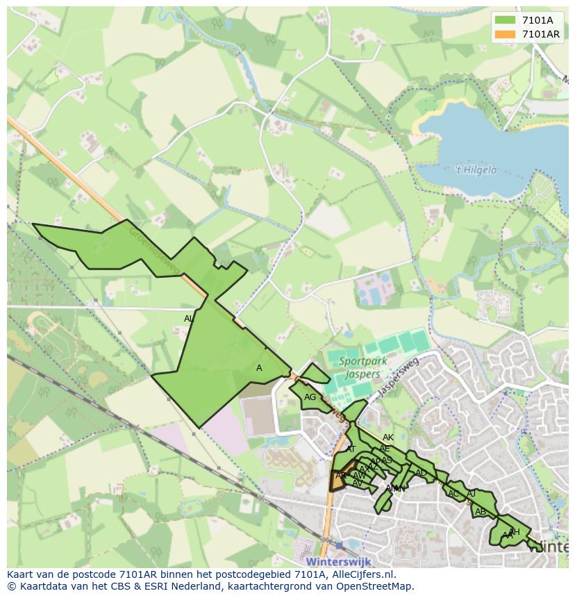 Afbeelding van het postcodegebied 7101 AR op de kaart.