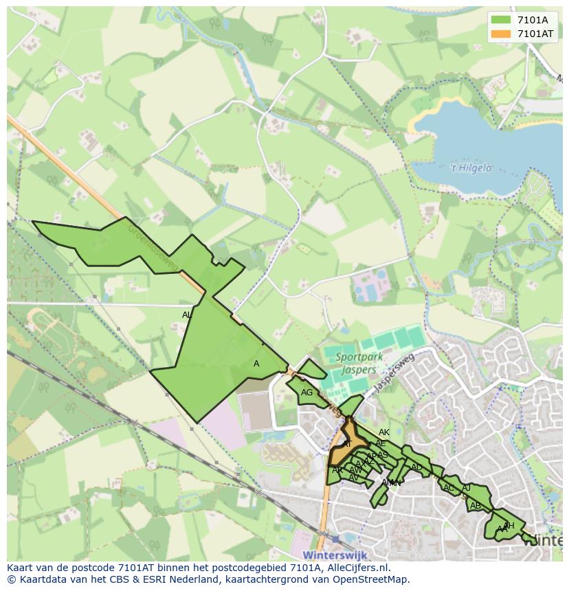 Afbeelding van het postcodegebied 7101 AT op de kaart.